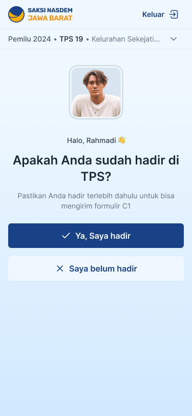 Screen asking the PIC whether they are at the TPS, with Yes and Not yet buttons